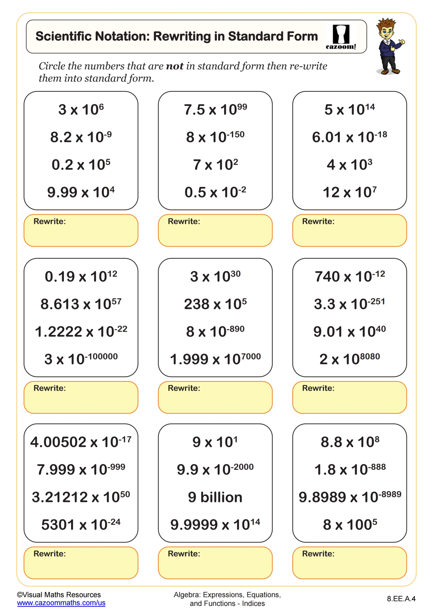 Scientific Notation Rewriting In Standard Form Worksheet PDF 