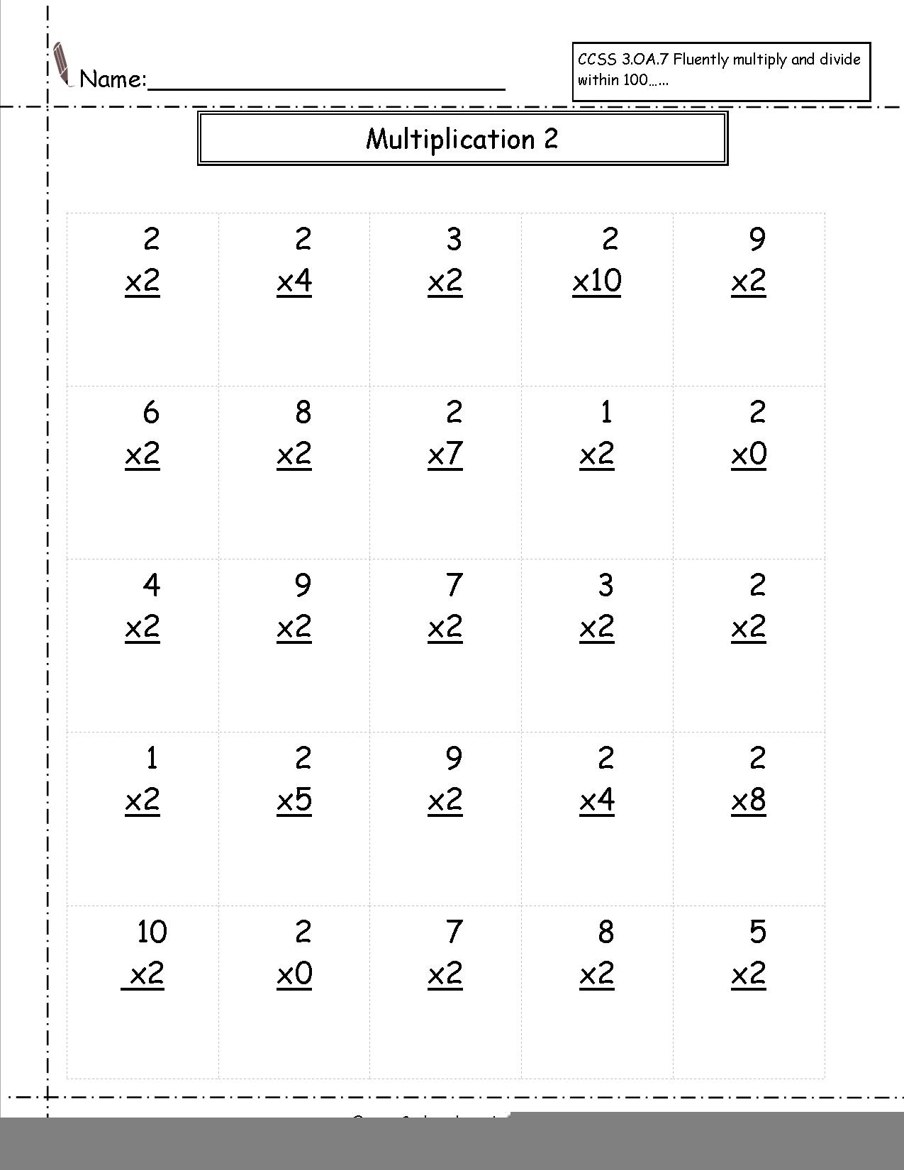 Second Grade Multiplication Worksheets Free Printable