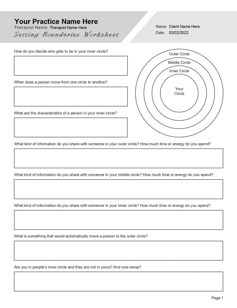 Setting Boundaries Worksheets Editable Fillable Printable PDF 