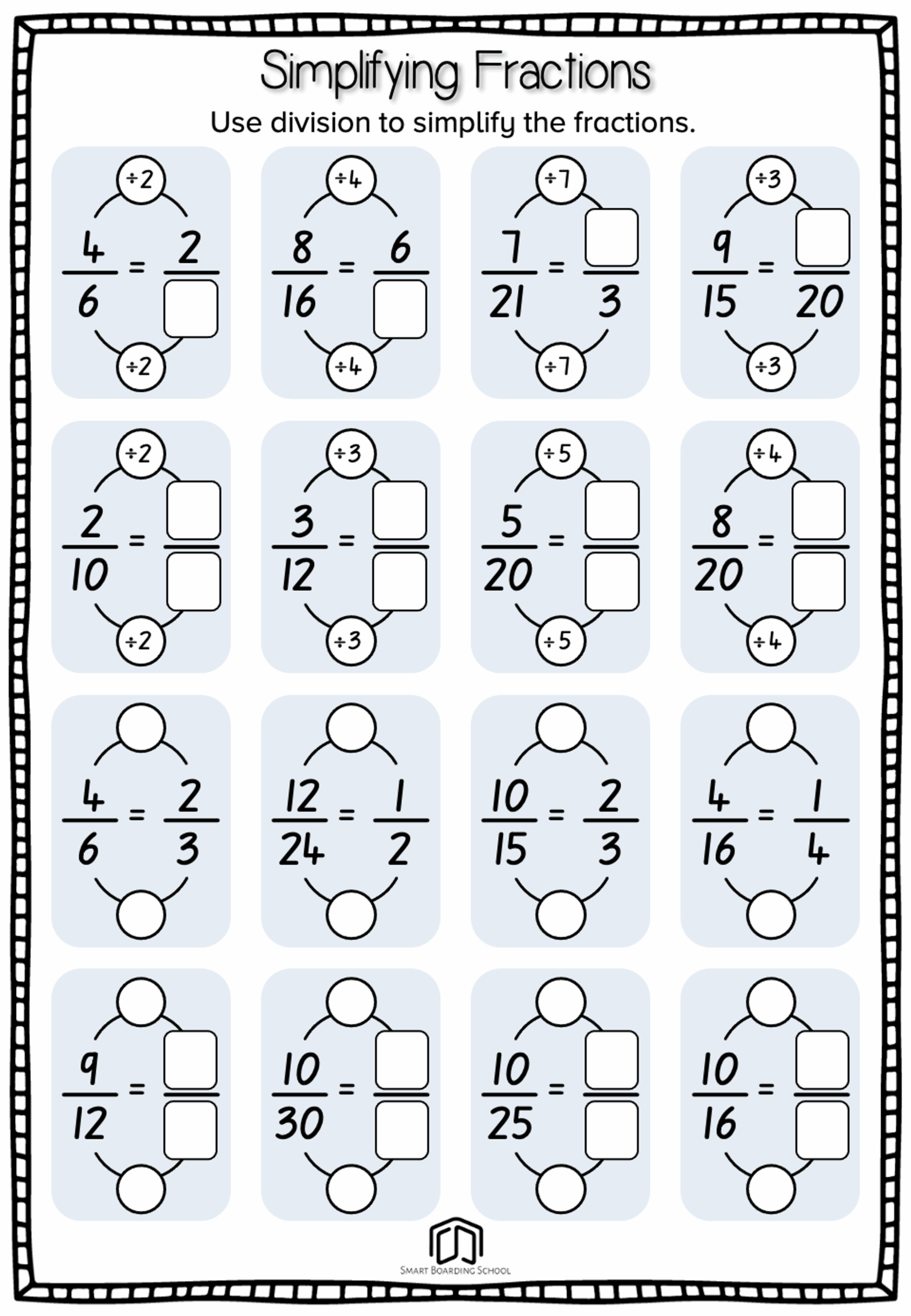 Simplifying Fractions Worksheet Worksheets Library