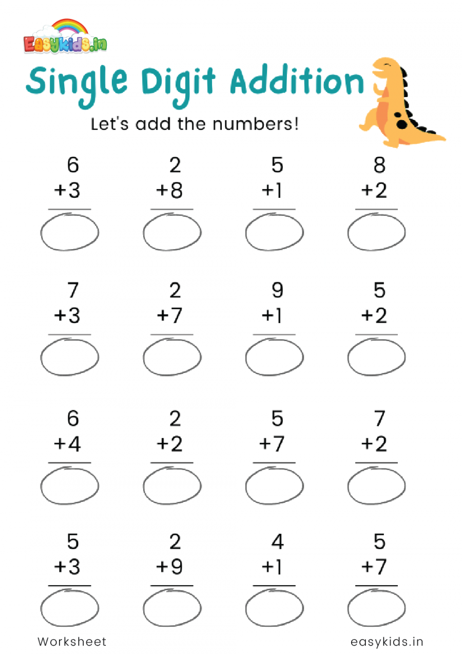 Single Digit Addition Worksheet Printable PDF Template