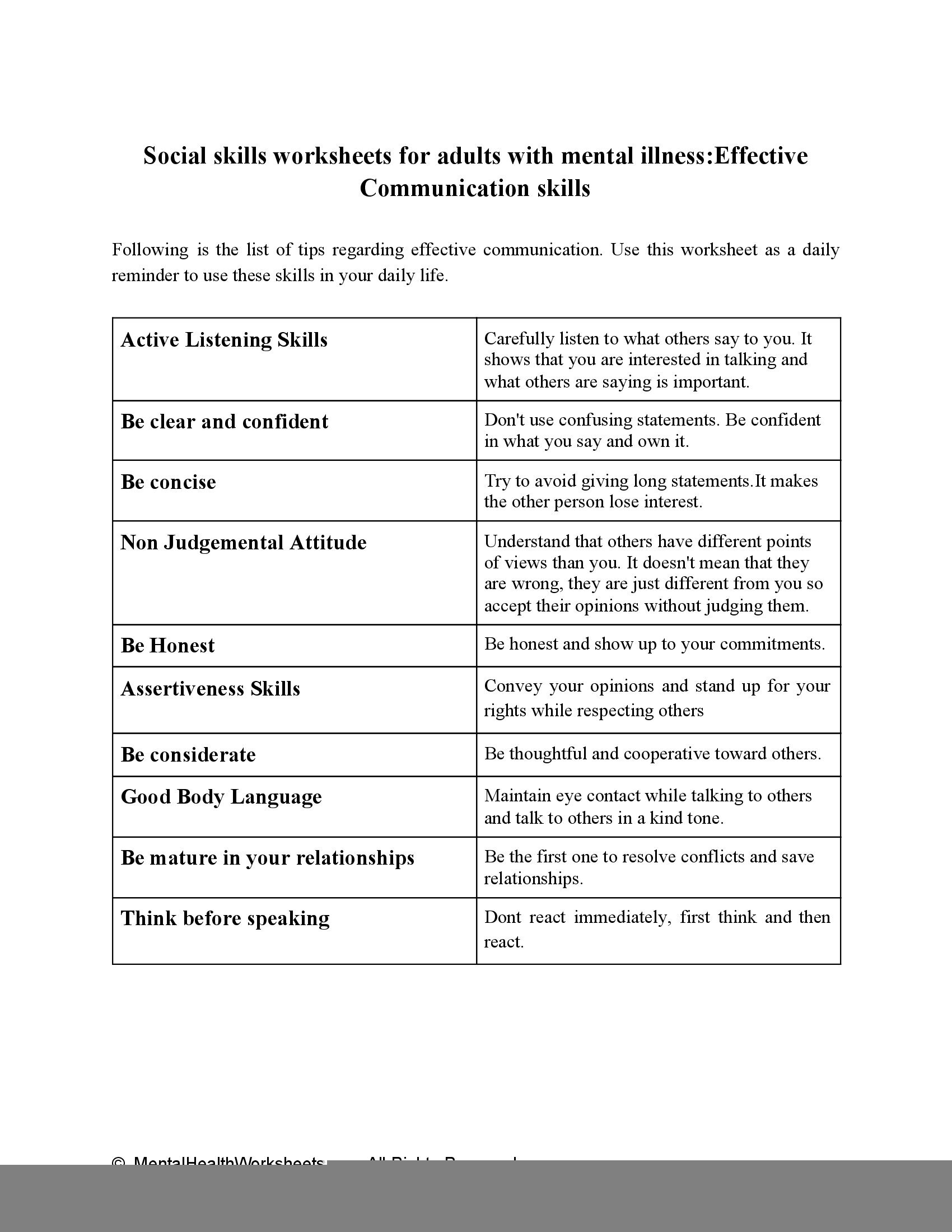 Social Skills For Adults Worksheets SkillsWorksheets