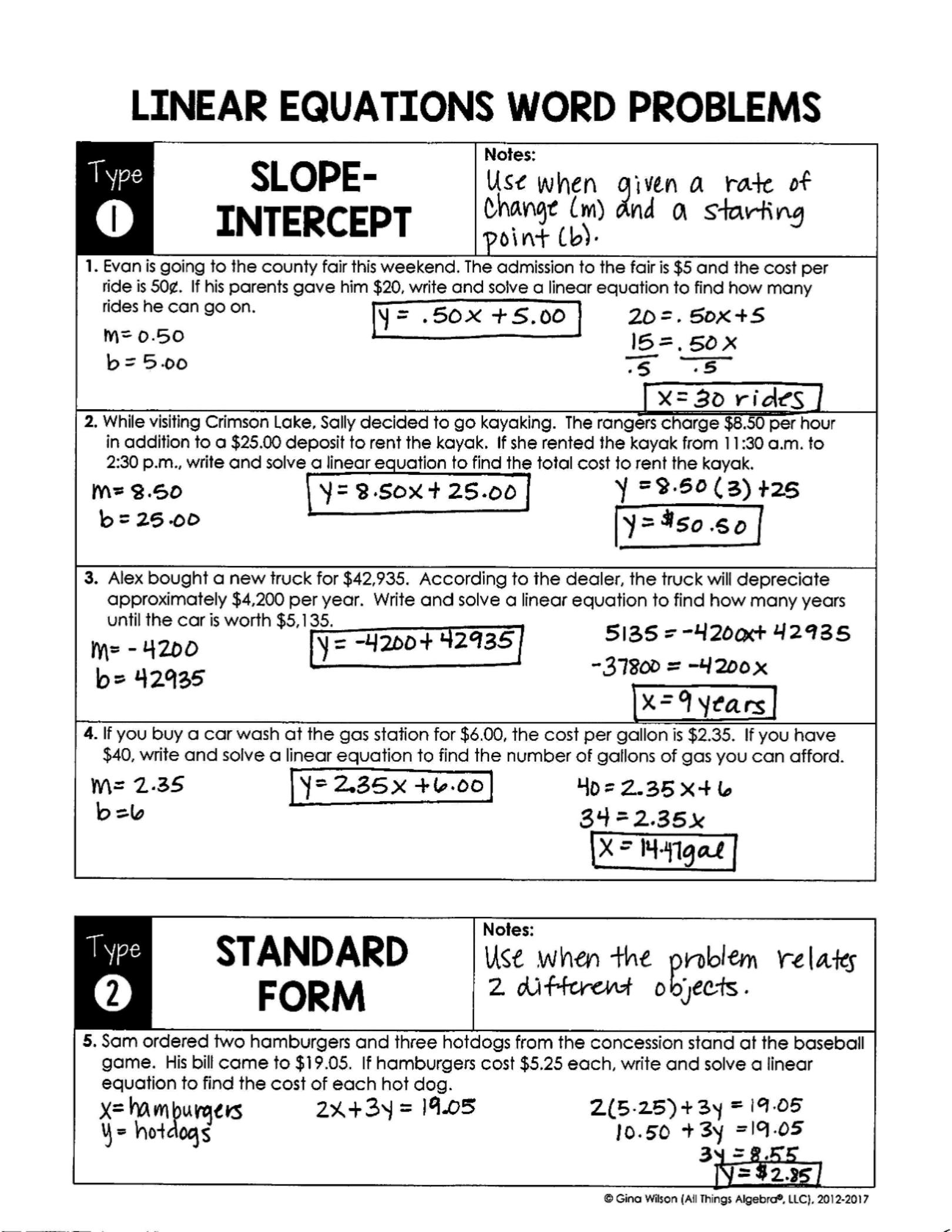 SOLUTION Unit 4a Linear Equations Updated October 2017 2 Pdf 