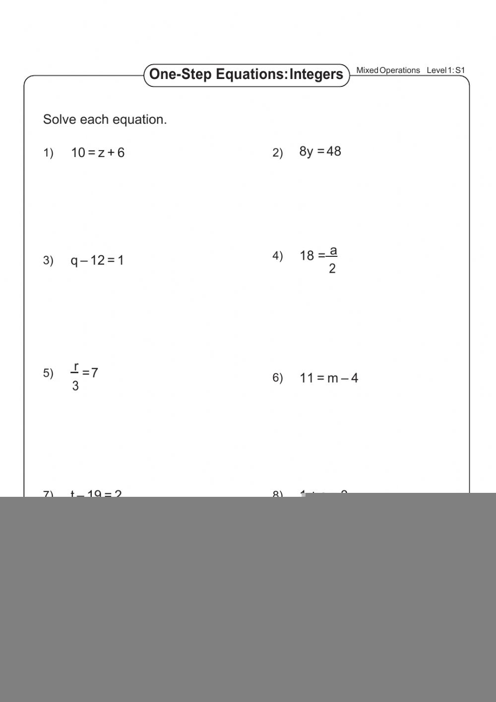 Solving Equations One Step Worksheet Equations Worksheets