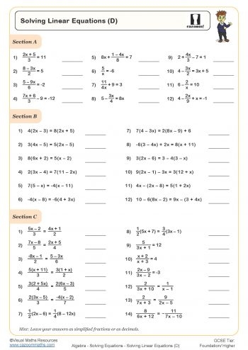 Solving Equations Worksheets Solving Linear Equations Worksheets 