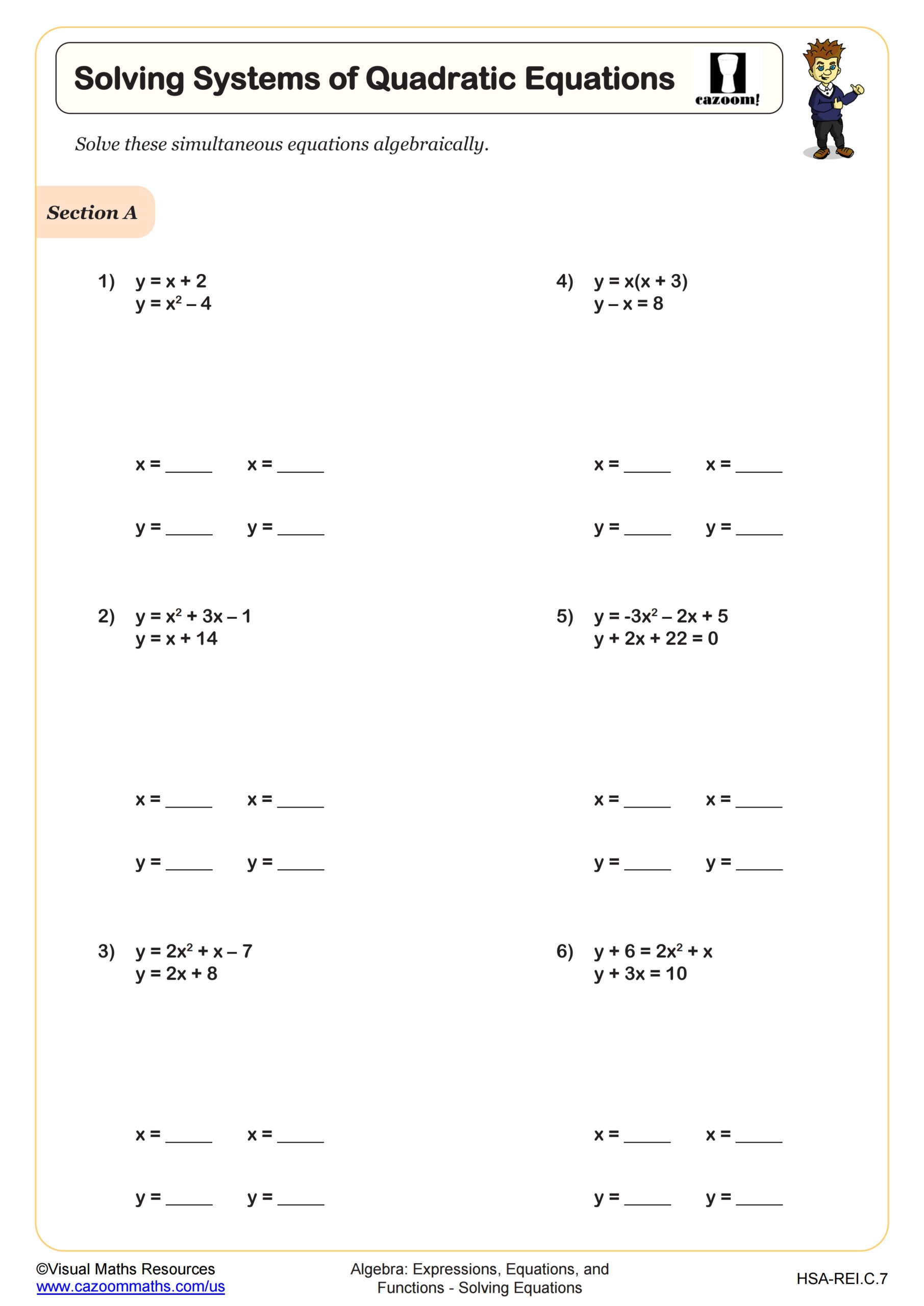 Solving Systems Of Quadratic Equations Worksheet Algebra II PDF 