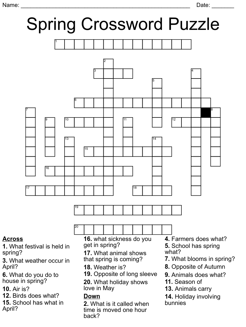 Spring Crossword Puzzles Printable Free Crossword Puzzles Printable