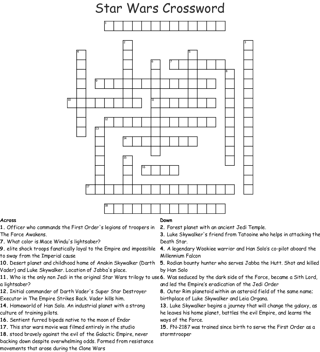 Star Wars Crossword Puzzles Printable Emma Crossword Puzzles