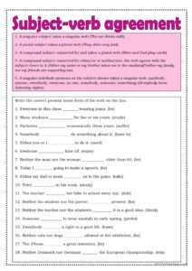 Subject And Verb Agreement Worksheet - Printable Coloring Free