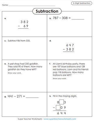 Subtraction Worksheets 3 Digits Worksheets Library