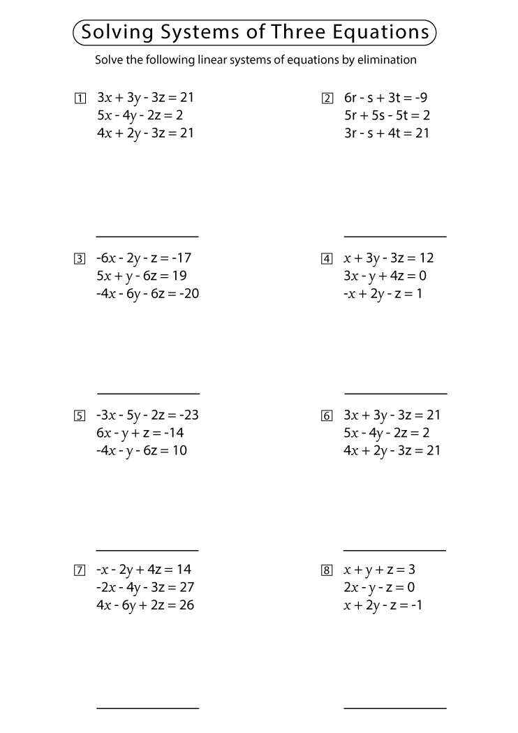 Systems Of Linear Equations Worksheets With Answer Key Worksheets Library