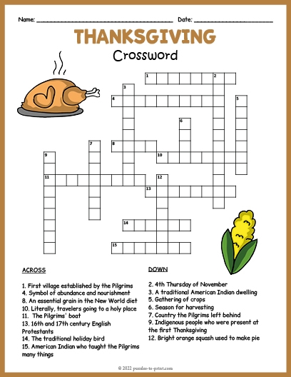 Thanksgiving Crossword