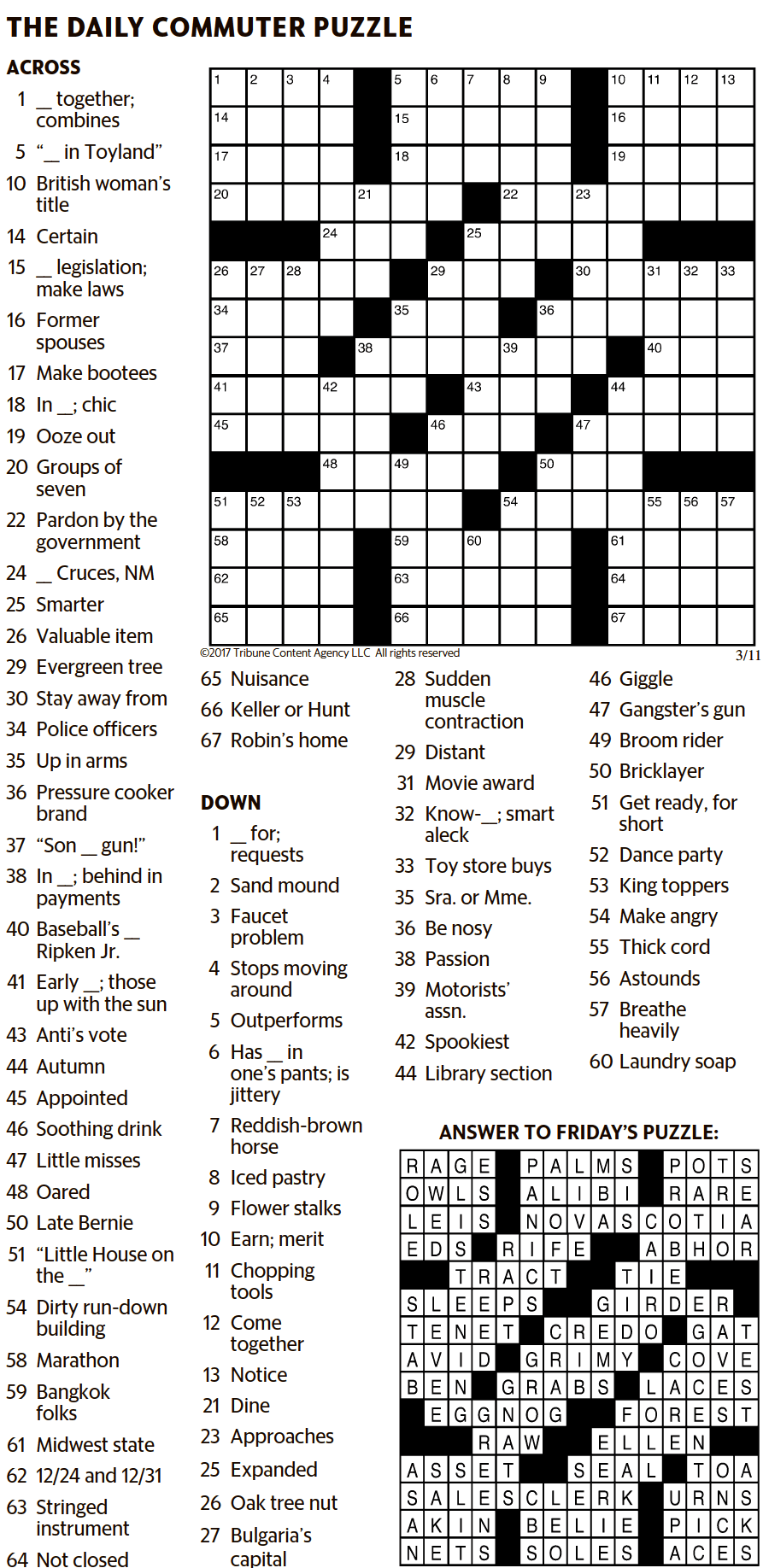 THE DAILY COMMUTER PUZZLE The Kansas City Star 3 11 2017 Printable