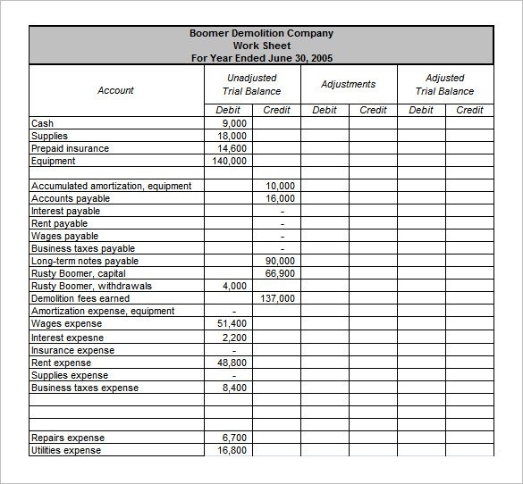 Trial Balance Worksheet Template 6 Trial Balance Worksheet Free 