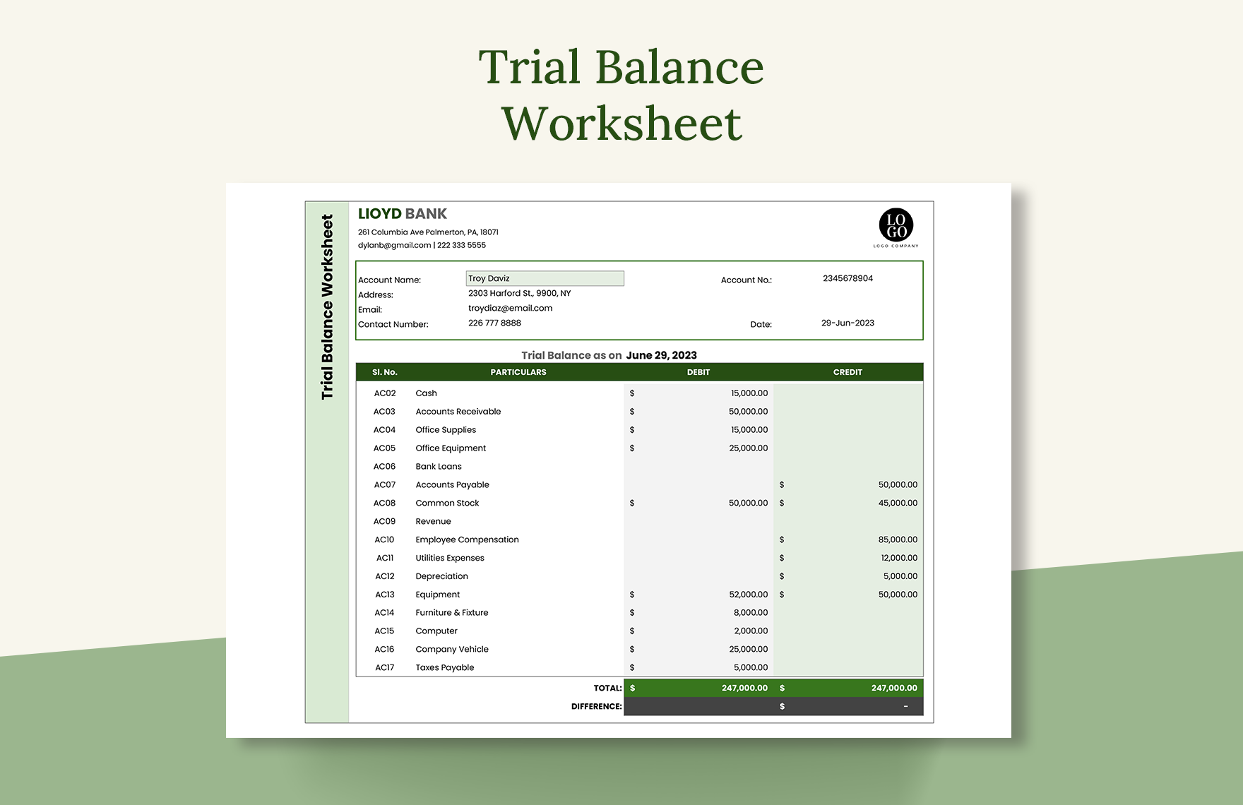 Trial Balance Worksheet Template Download In Word Google Docs Excel 