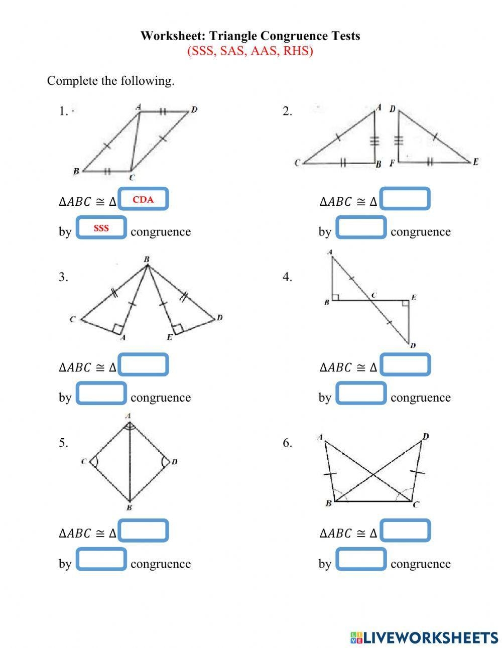 Triangle Congruence Worksheet Live Worksheets Worksheets Library