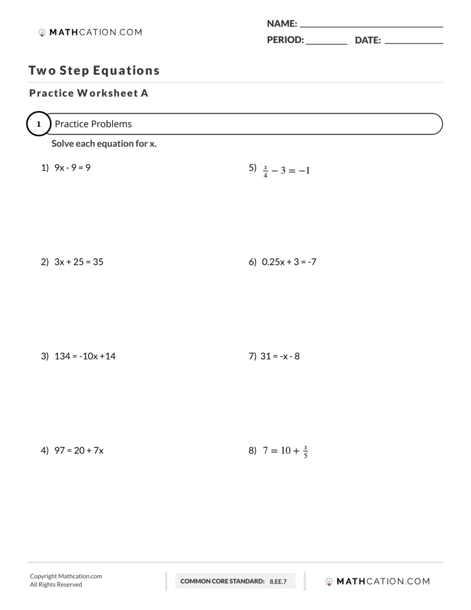 Two Step Equations Worksheet Pdf Zipworksheet