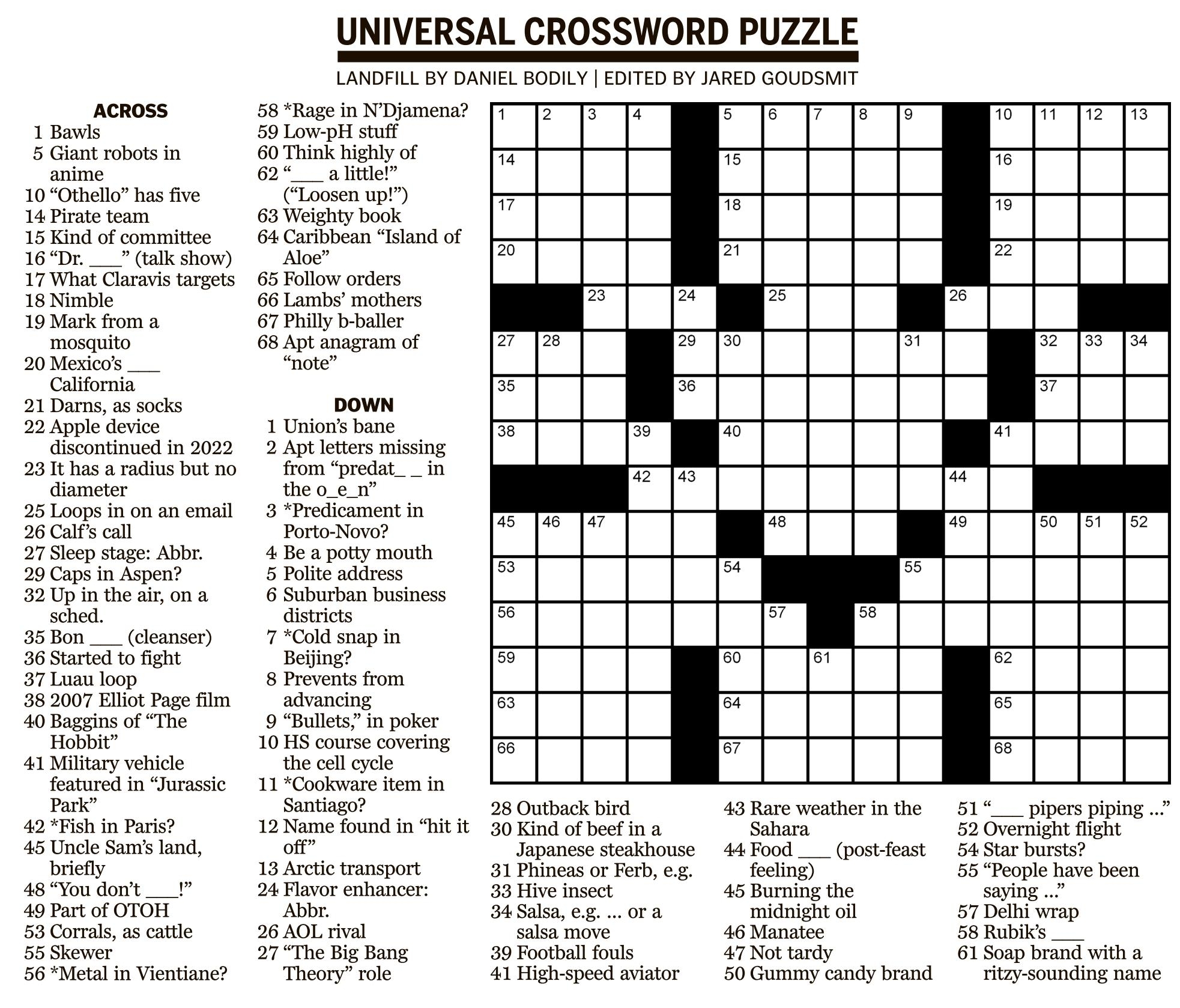 Universal Crossword Puzzles The Boston Globe