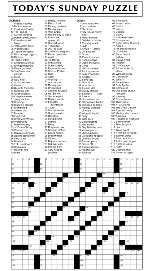 Universal Daily Crossword Puzzle Printable