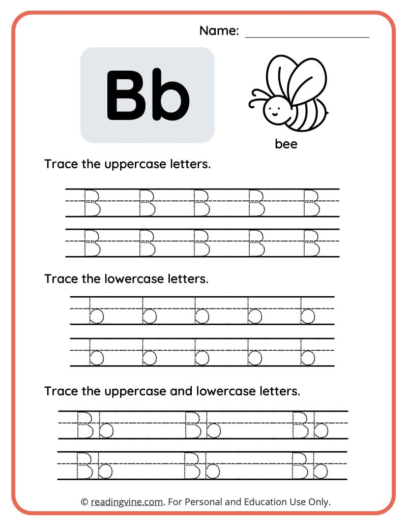 Uppercase And Lowercase Letter B Tracing Worksheet image ReadingVine