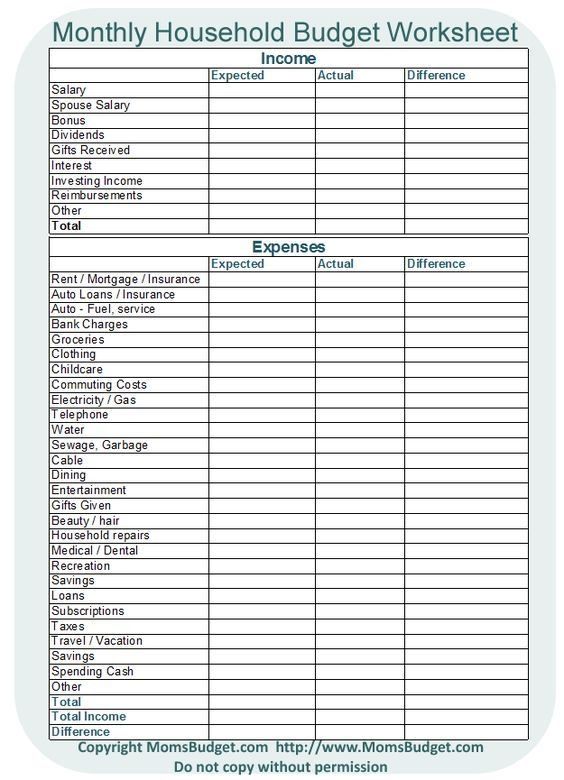 Weekly Budget Worksheet Printable