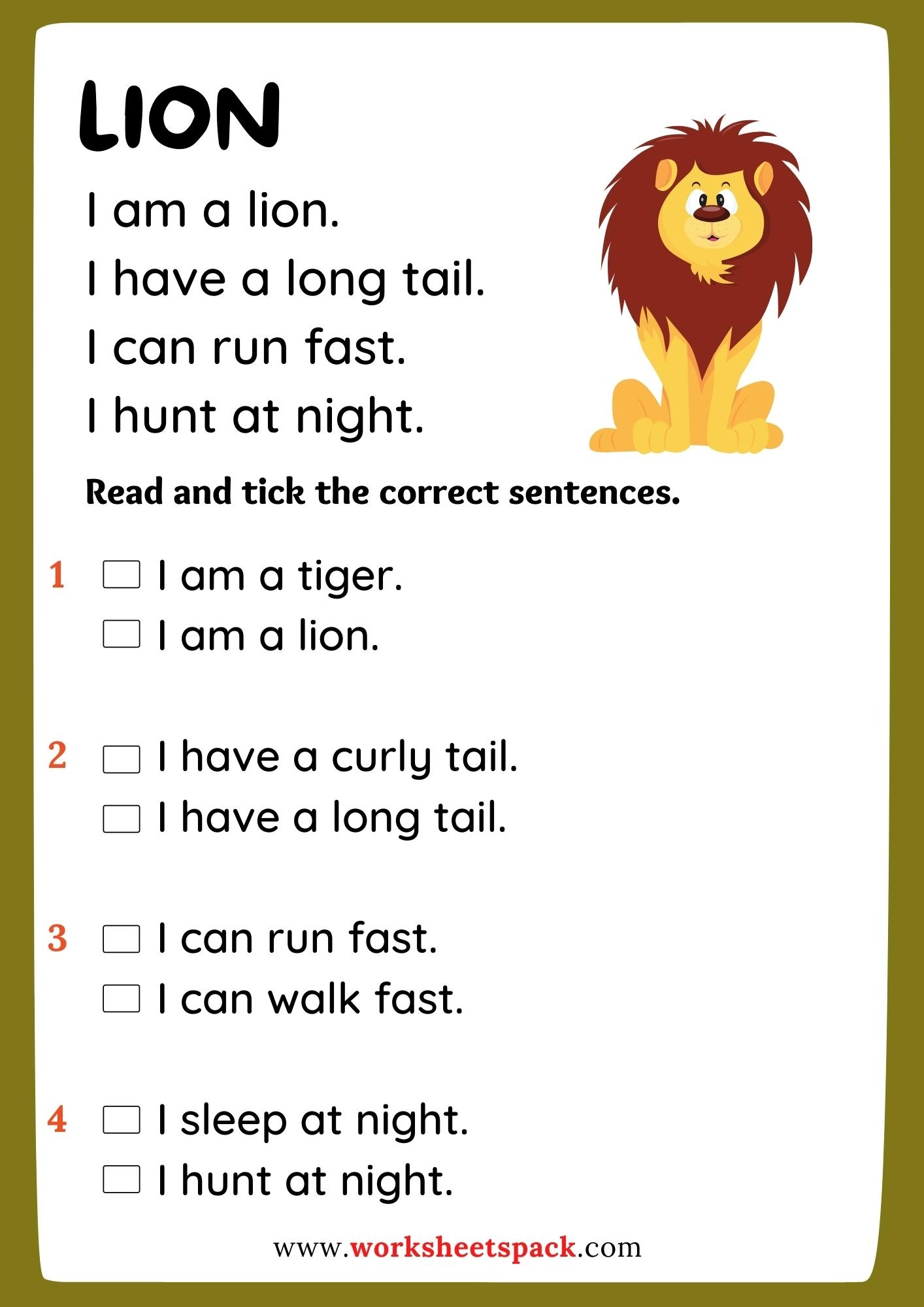 Wild Animals Reading Comprehension PDF Worksheetspack