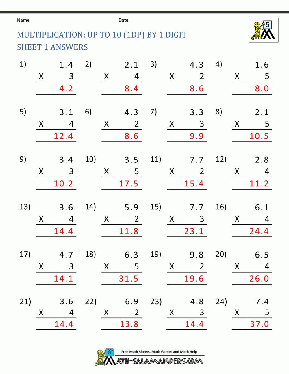 Worksheets Multiplication Grade 1 PrintableMultiplication