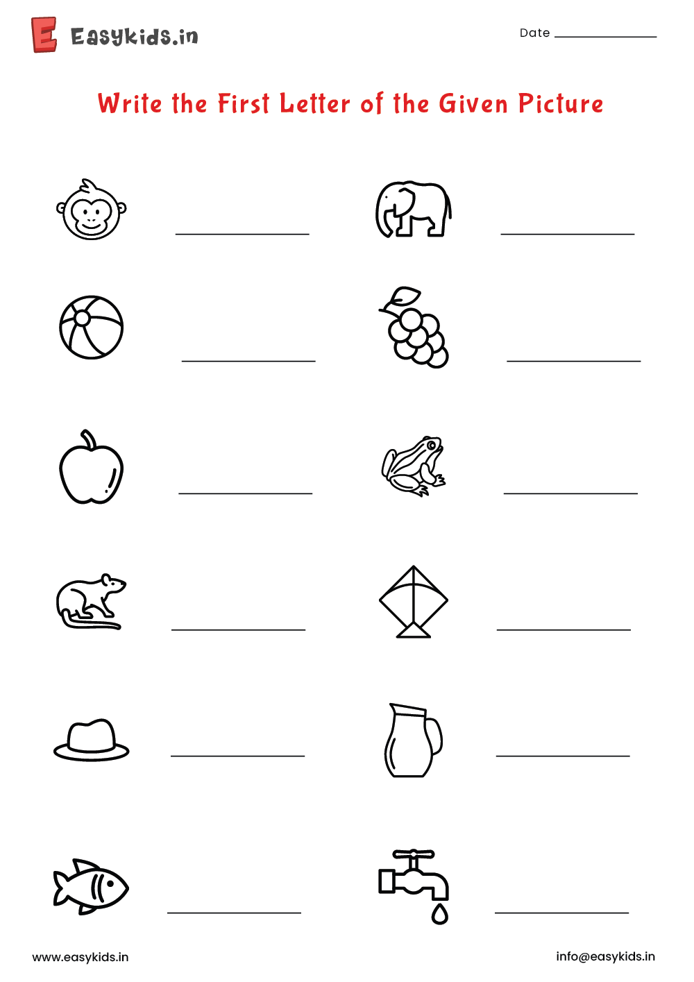 Write The First Letter Of Given Picture English Worksheet 
