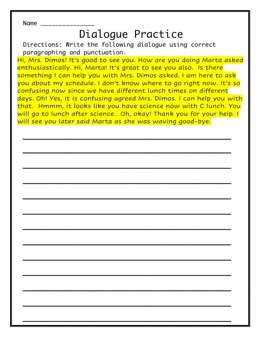 Writing Dialogue Worksheet Writing Worksheets