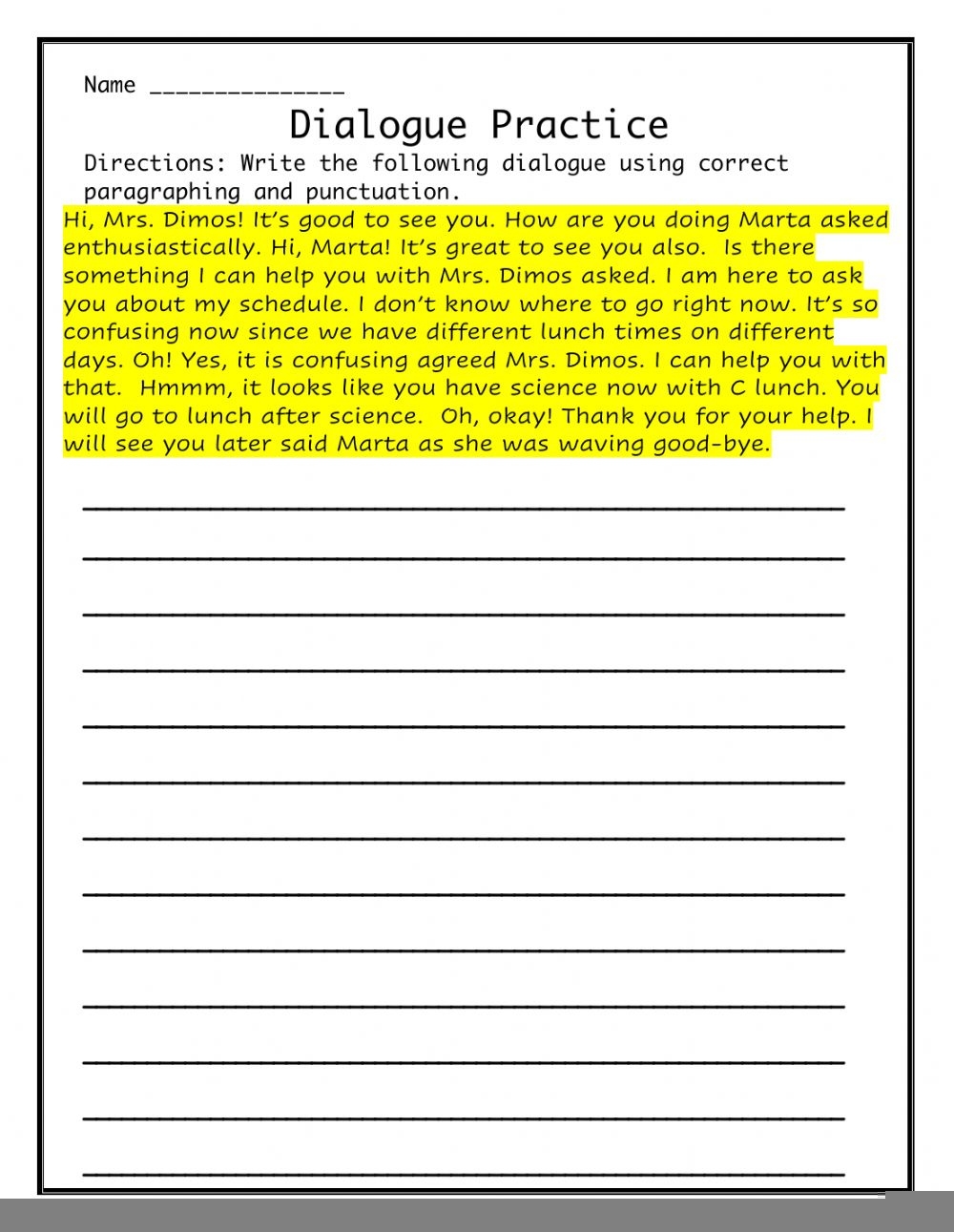 Writing Dialogue Worksheet Writing Worksheets