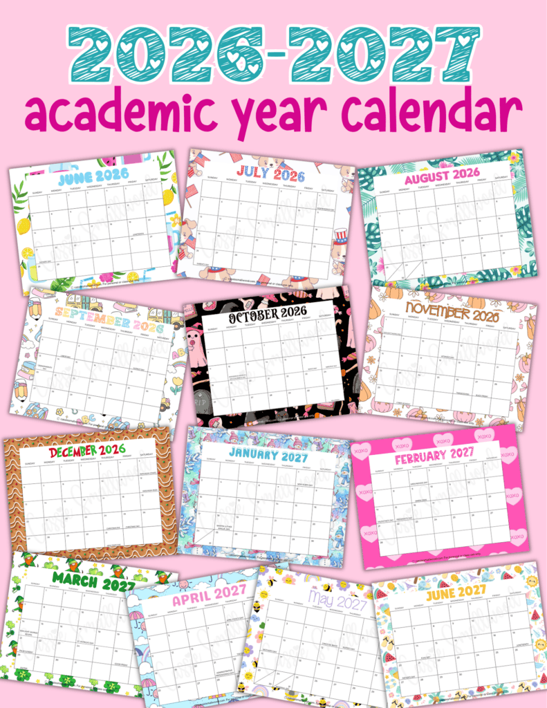 Colorful calendar grid page with doodles and notes