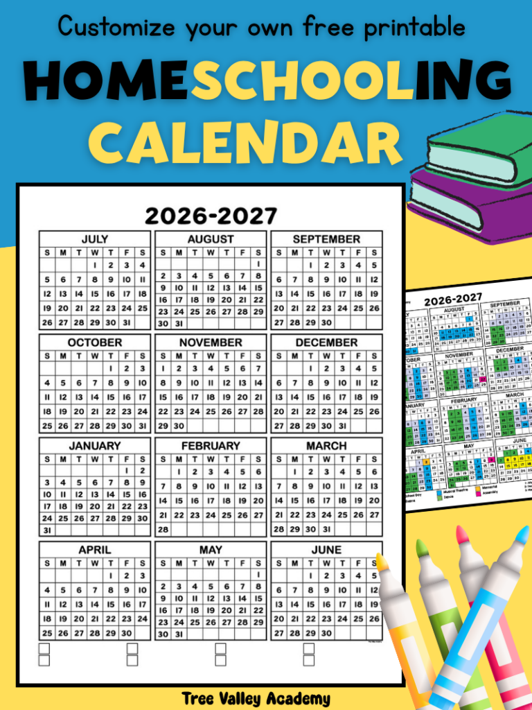 color coded monthly calendar page with icons and labels