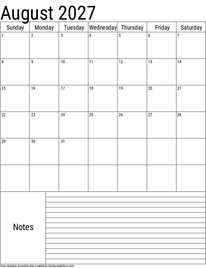 Student marking tasks on a bright August 2027 Calendar page