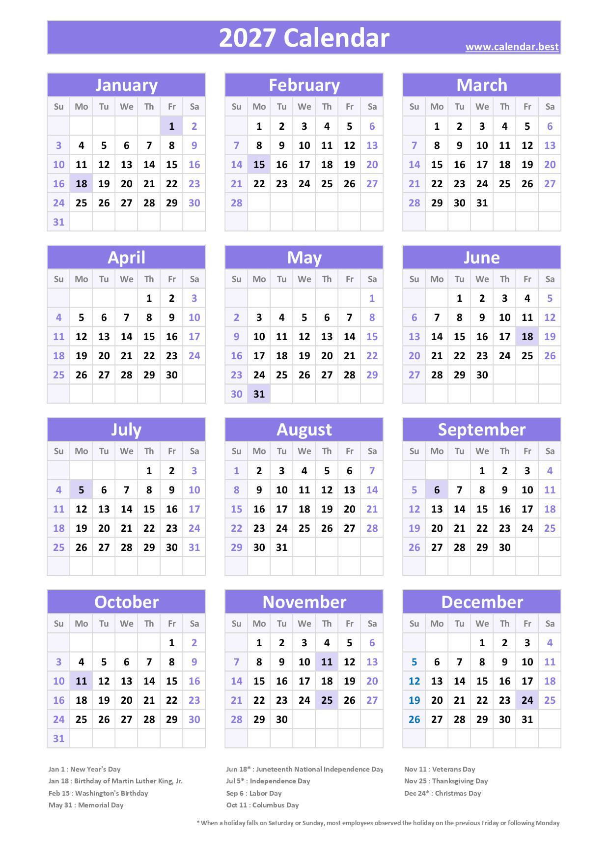 Yearly calendar with holiday icons