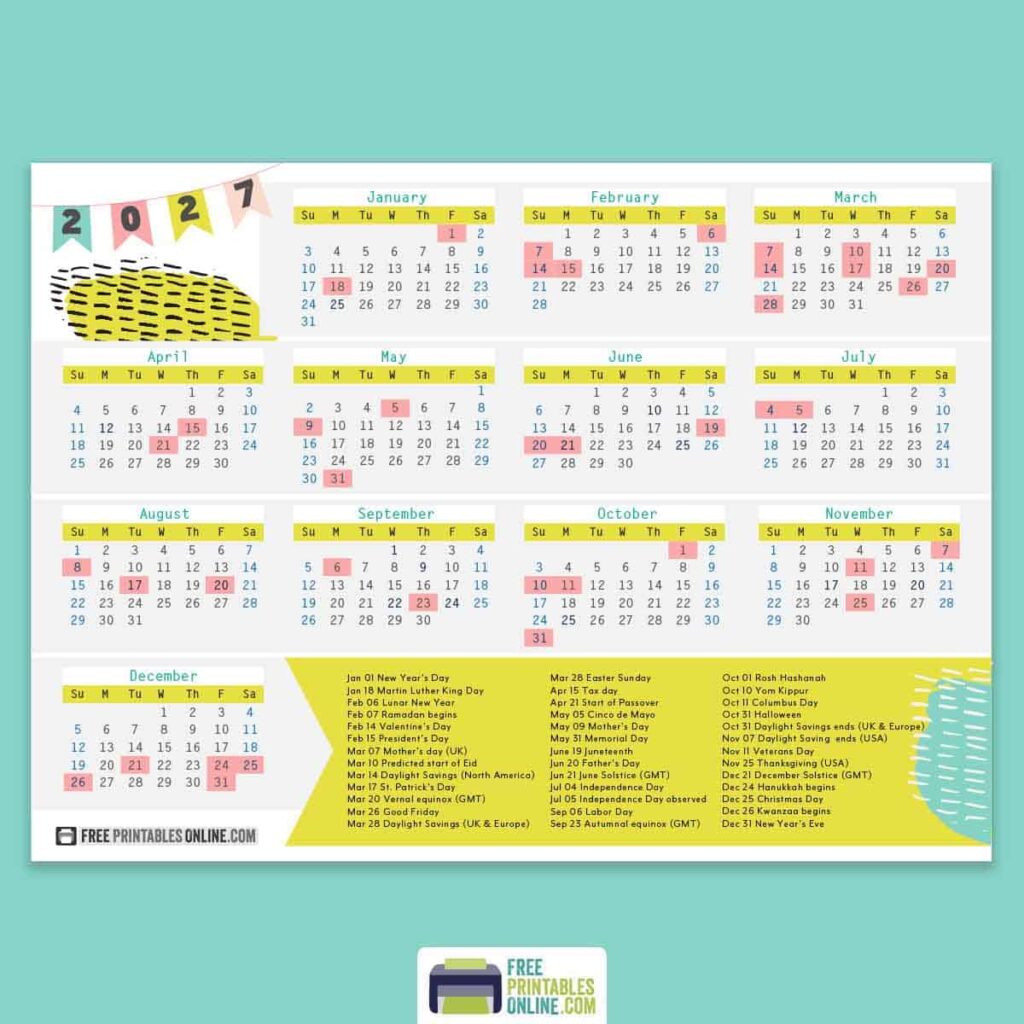 Family planning using colored calendar pages
