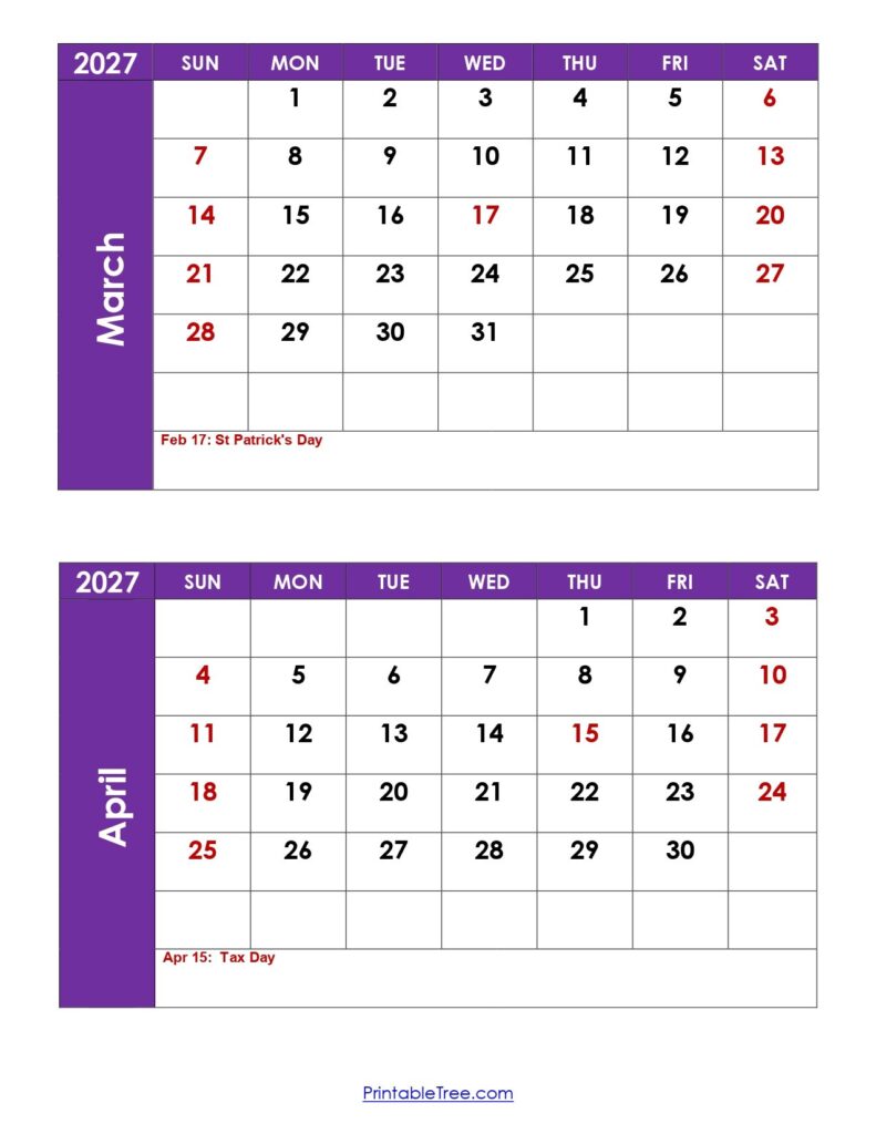 Family planning with color-coded March 2027 Calendar