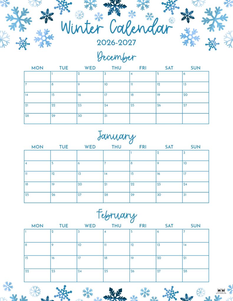 Two-page printable calendar preview for December and January
