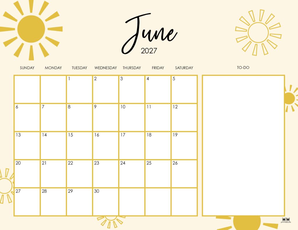 Colorful June calendar page with printable activities
