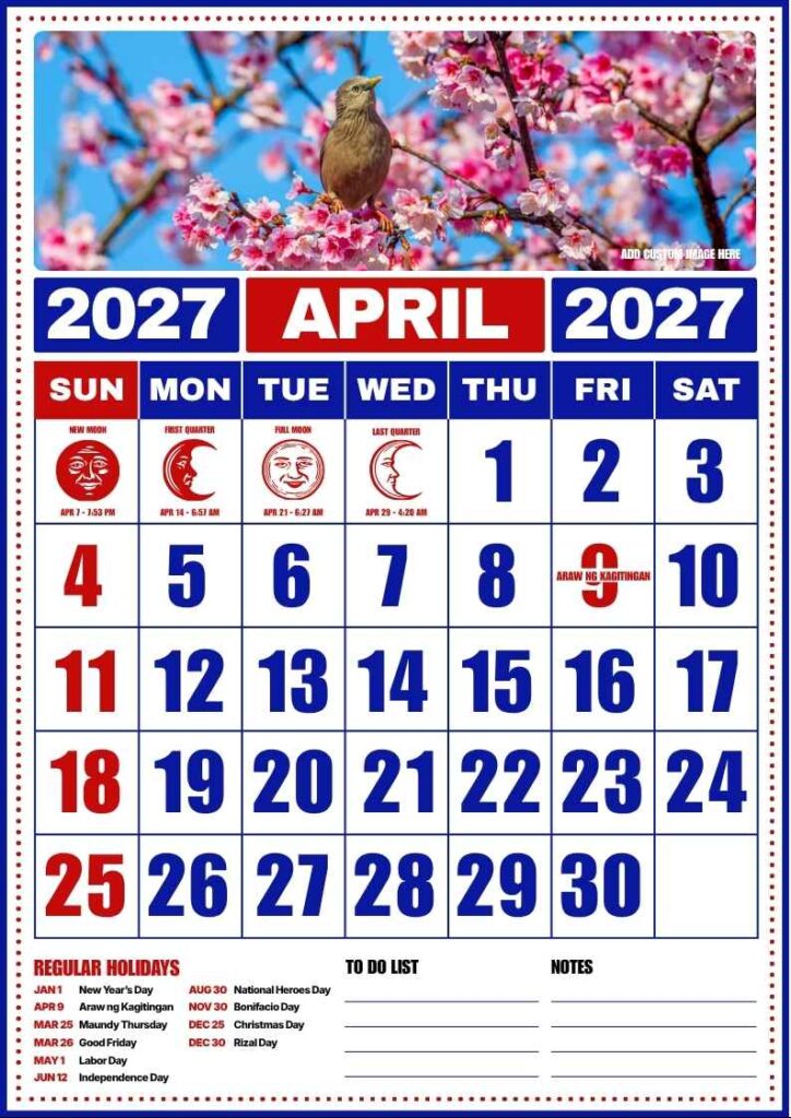 Print-ready April 2027 Calendar layout options