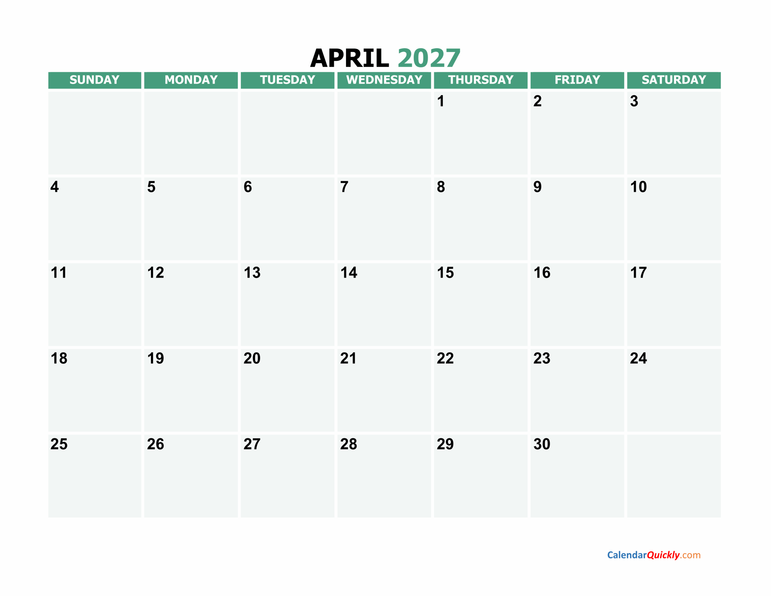 Illustration of multiple April 2027 Calendar layouts