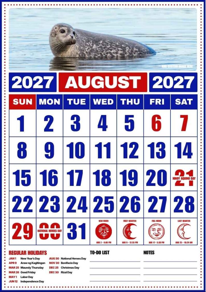 Student marking deadlines on August 2027 Calendar