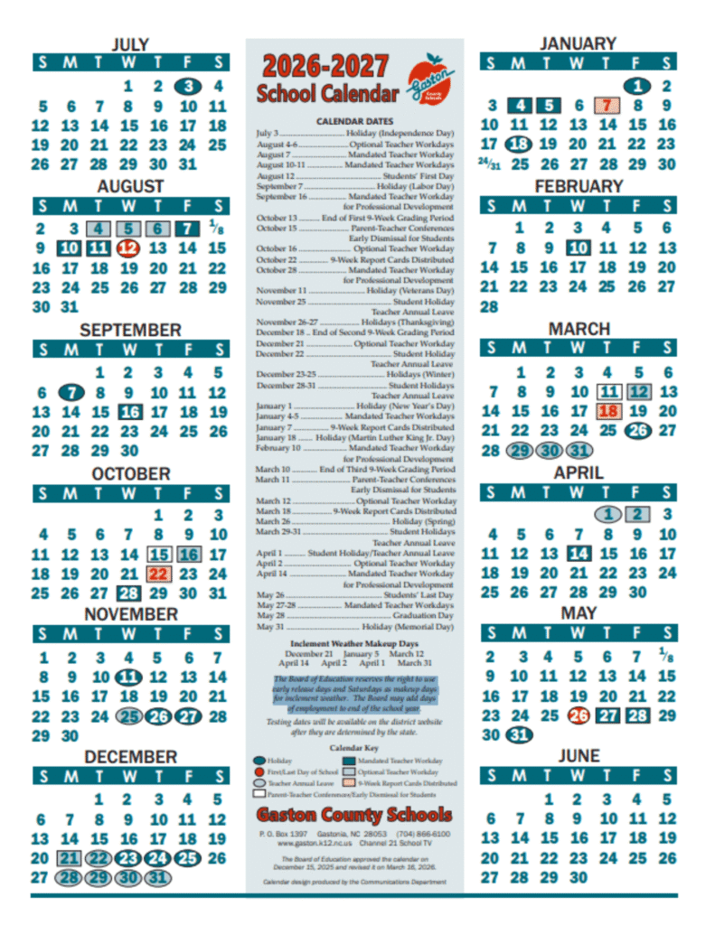 Laminated weekly calendar with color codes